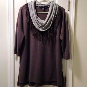 French Laundry SZ 1X Cowl Neck Sweater w/Fringe